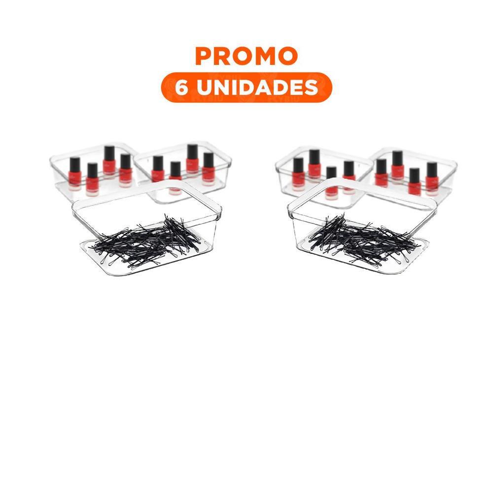 Pack6 Recipiente Rectangular Acrilico Transparente para Escritorio y Hogar