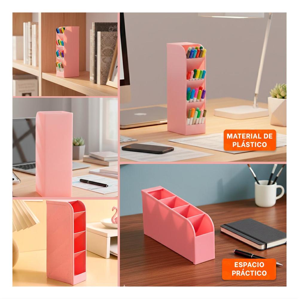 Soporte Inclinado Rosado con Cuatro Espacios para Escritorio de Dimensión 20,5x5x9cm