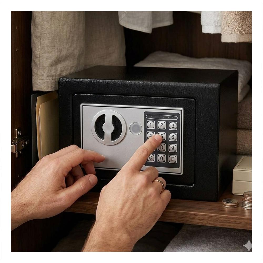 Depósito Negro 23x17x17cm para Guardado de Dinero y Documentos Y+Post It