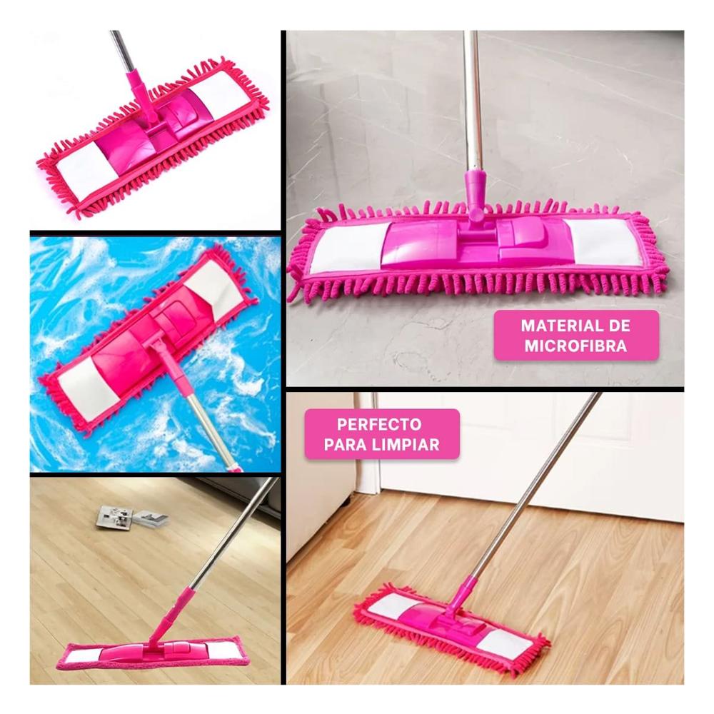 Mopa Rectangular de Microfibra Color Fucsia para Limpieza del Hogar Diario