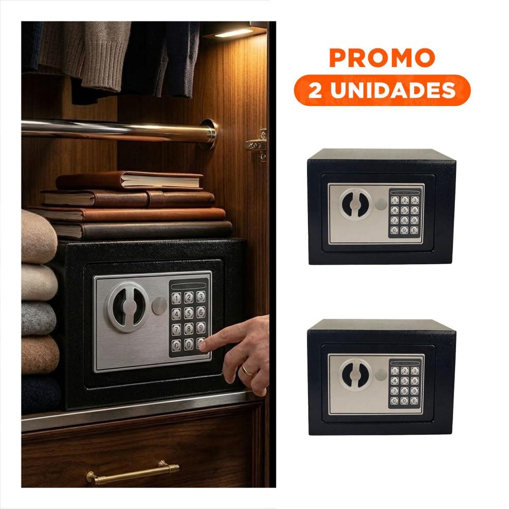 Pack2 Cofre Negro 23x17x17cm para Seguridad de Valores y Documentos en Hogar