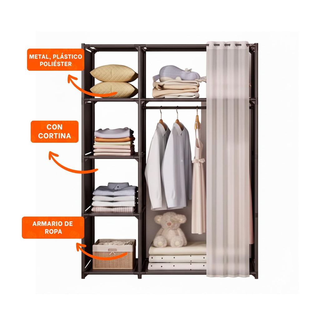 Estante Organizador de Ropa con Cortina Negro Abierto para Dormitorios Y+Ligas Regalo