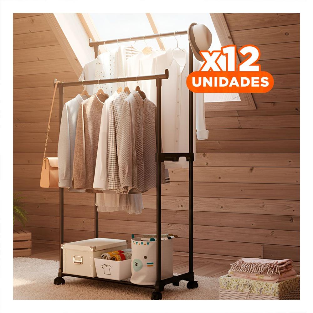 Pack12 Estructura Colgador Doble de Ropa Negro Duradera y Elegante para Tu Vestidor