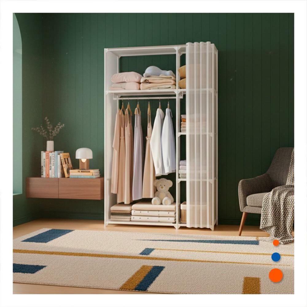 Closet Moderno de Ropa con Cortina Blanco para Dormitorios y Cuartos Y+Regalo Sticker