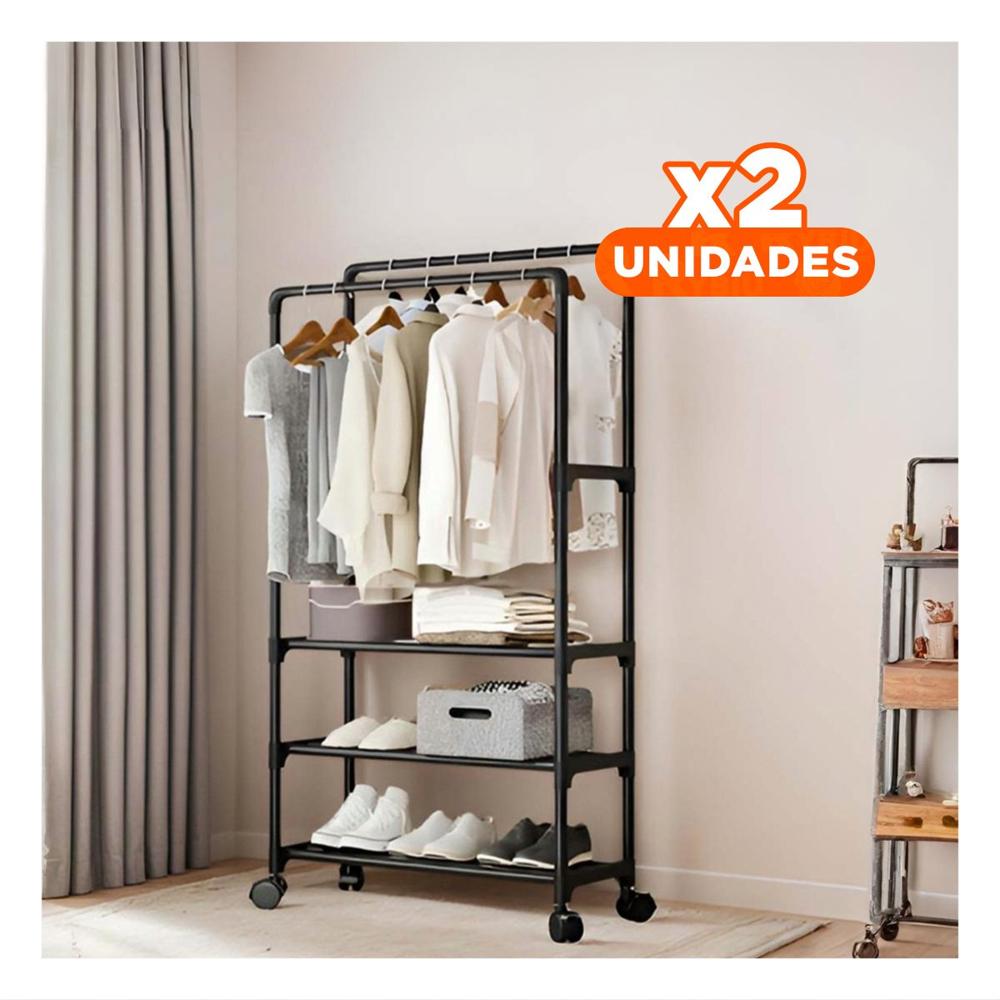 Pack2 Estantero Colgador Doble Moderno con Diseno Compacto Negro Pro Y+Regalo Sticker