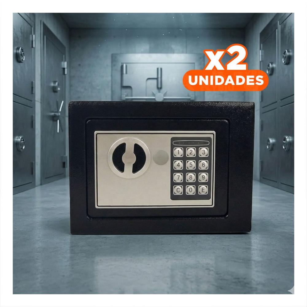 Pack2 Fuerte Negro 23x17x17cm para Documentos y Dinero en Casa y Oficina Y+Regalo Sticker