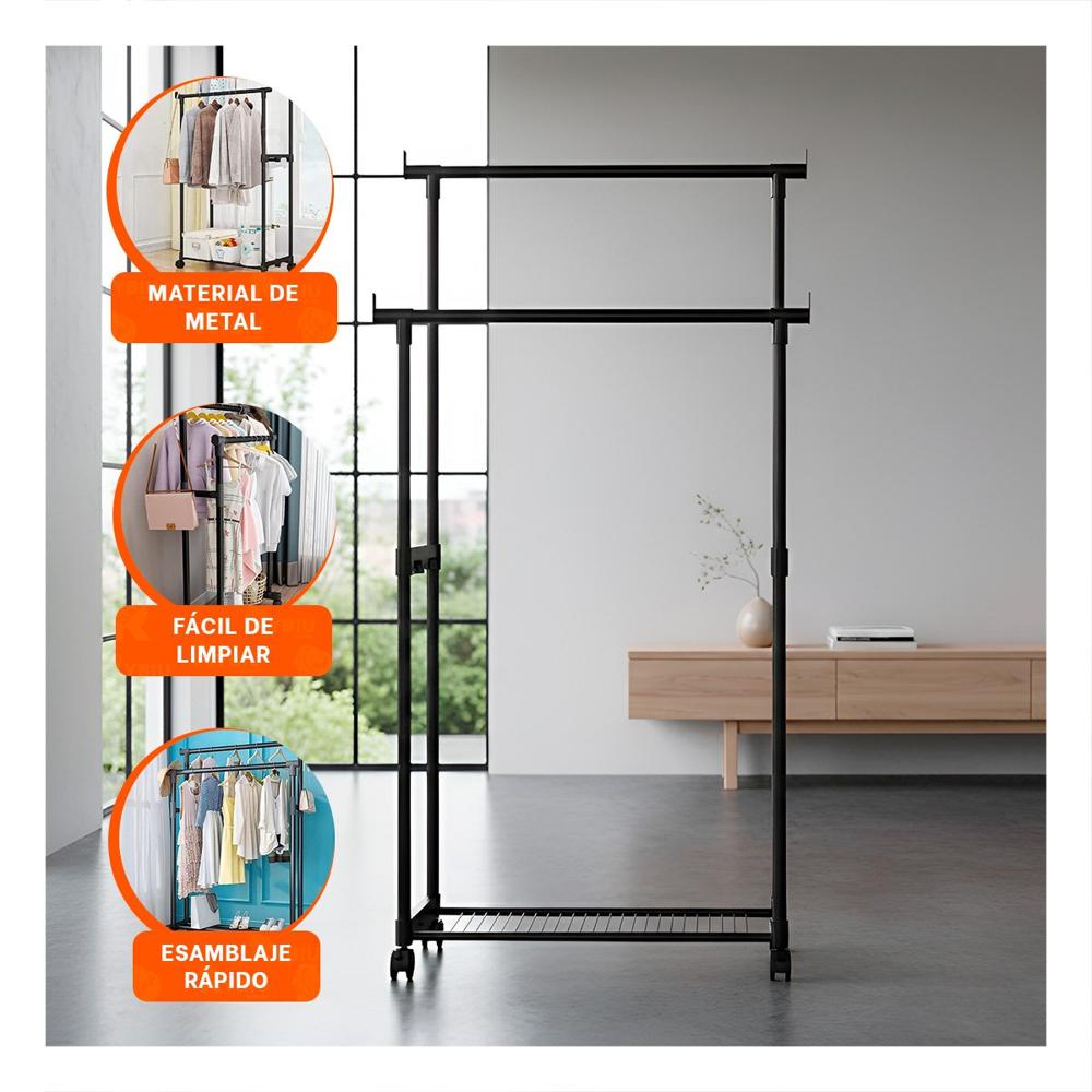 Colgador Doble de Ropa Negro Compacto y Practico para Cualquier Espacio Y+Post It