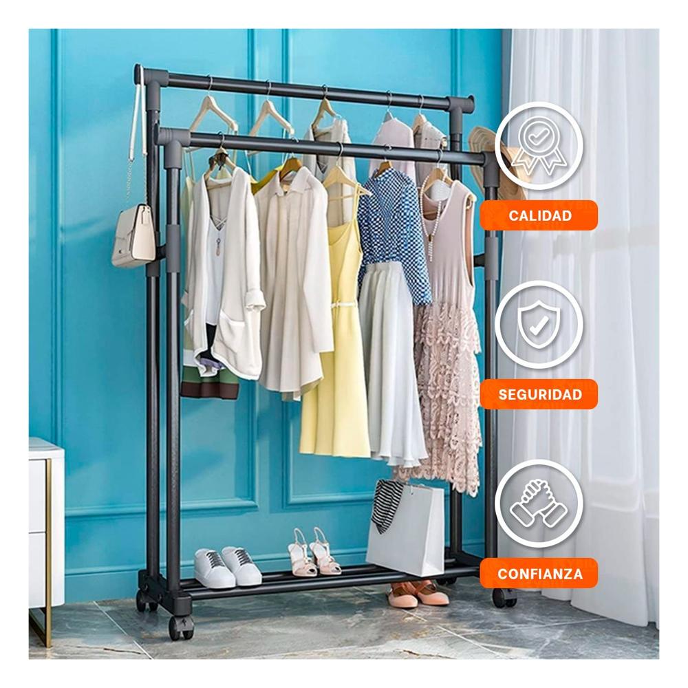 Mueble Doble de Ropa Negro Duradero y Moderno para Dormitorio Ordenado Y+Papel Regalo