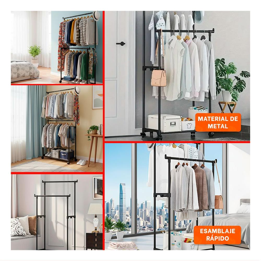 Panel Colgador Doble de Ropa Negro Practico y Resistente para Ropa Diaria