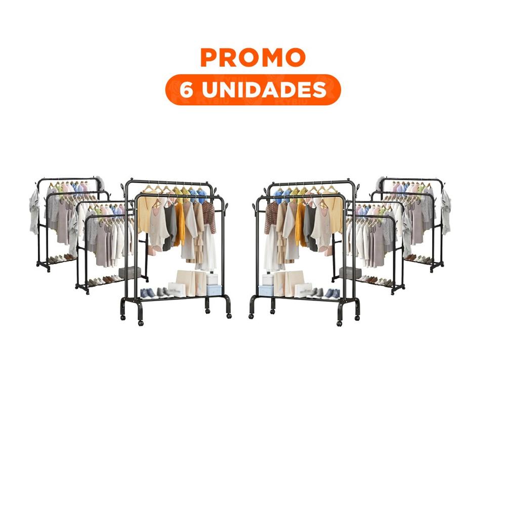 Pack6 Sistema Estante Perchero Doble con 1 Nivel Inferior Negro Hogar Ordenado