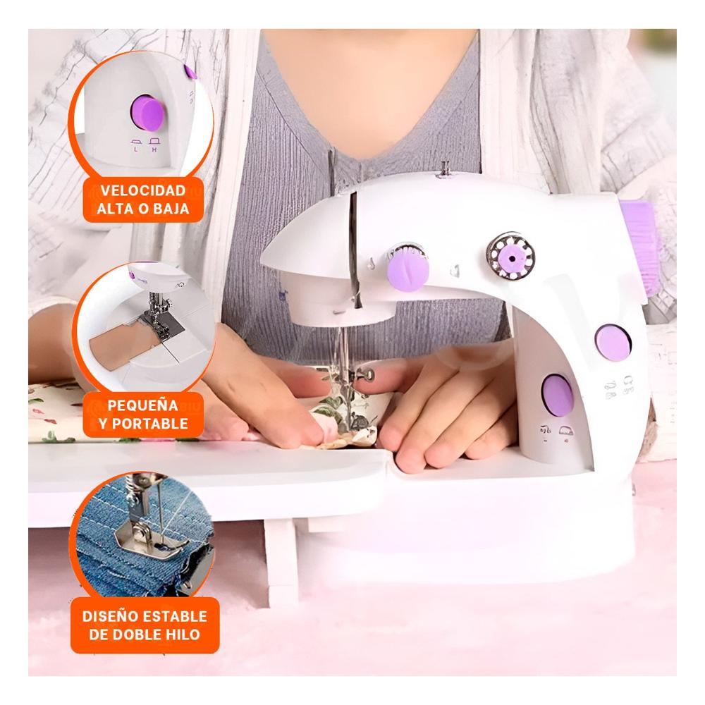 Equipo de Coser Portatil con Mesa Blanco Detalles Morados Resistentes Y+Post It