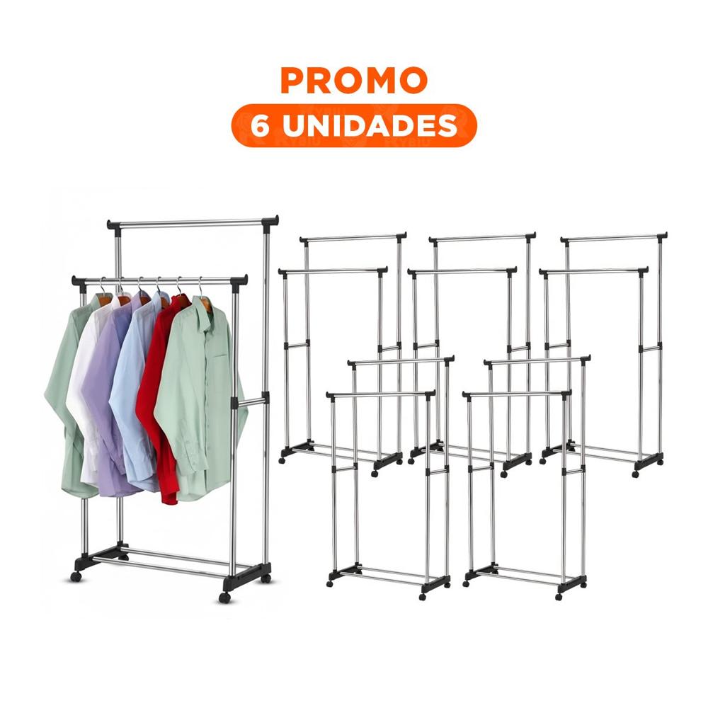 Pack6 Base Colgador Doble de Ropa Barra Pequena Plateado Facil Montaje