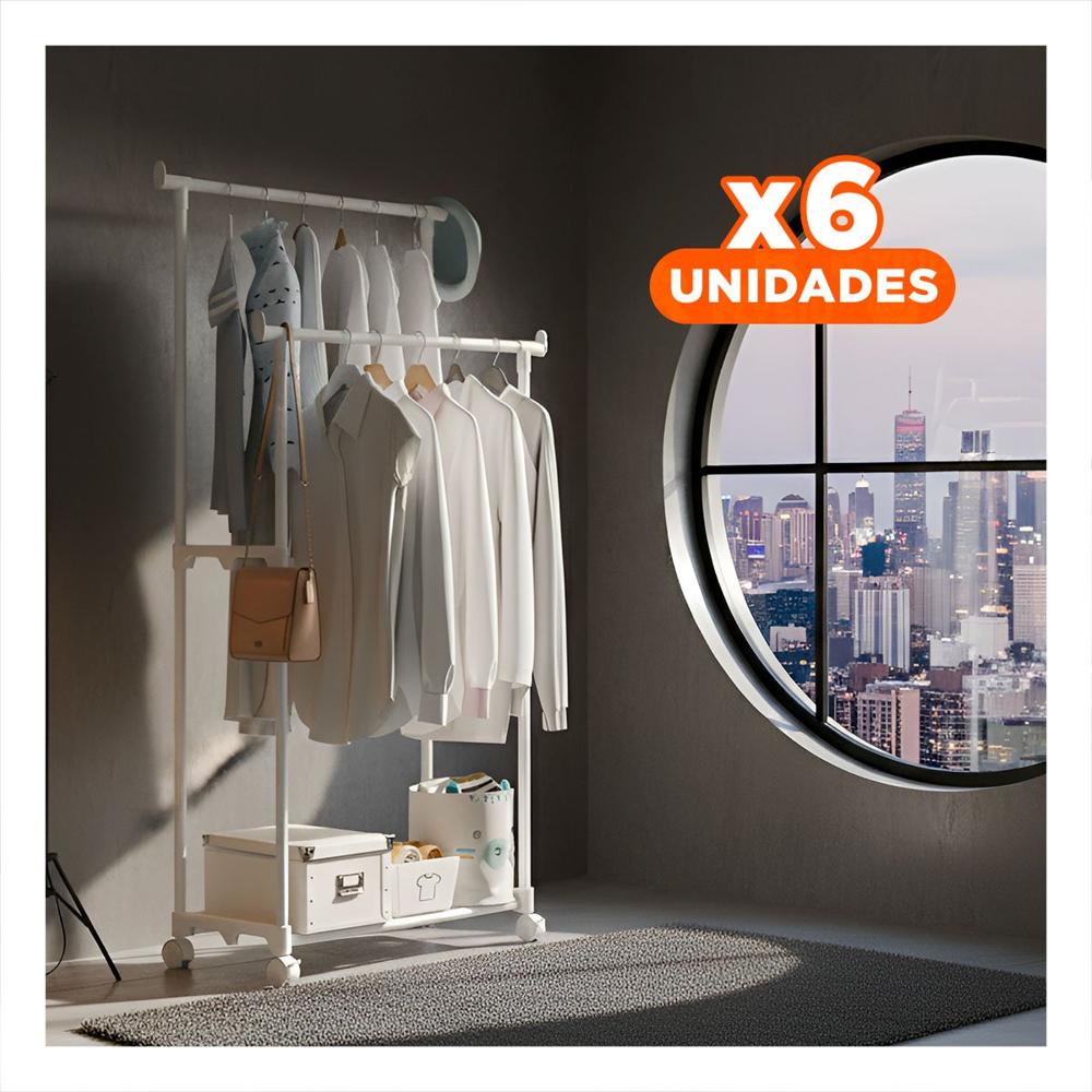 Pack6 Mueble Colgador Doble de Ropa Blanco Moderno y Funcional para Habitacion Y+Papel Regalo