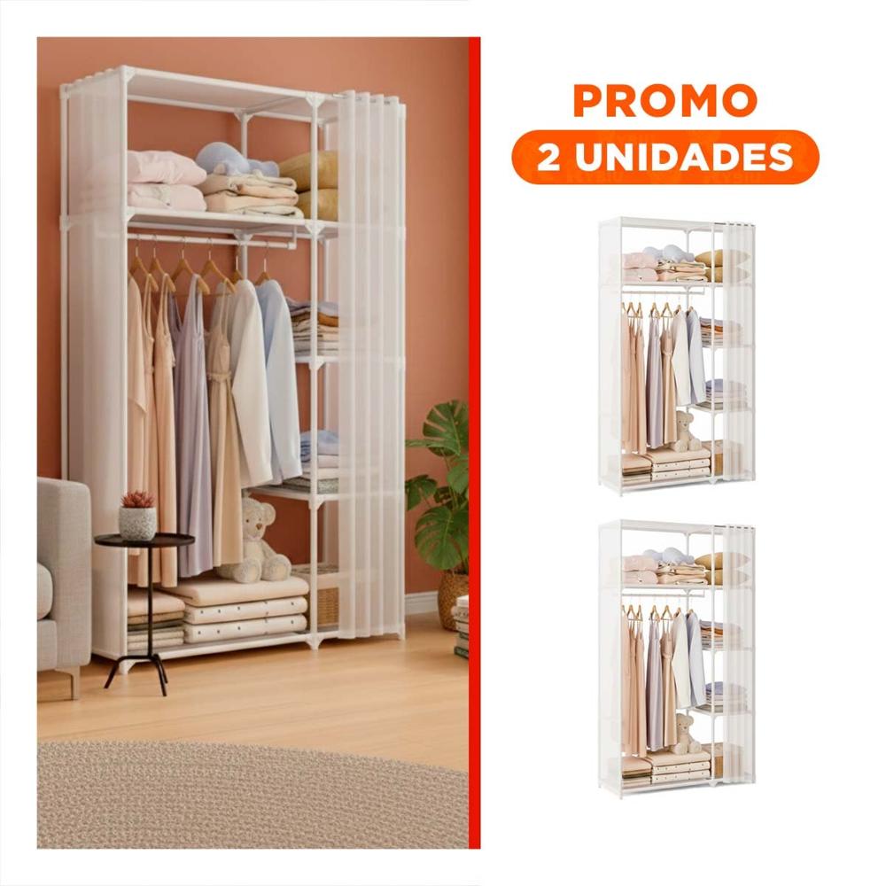 Pack2 Closet Elegante de Ropa con Cortina Blanco para Uso Diario