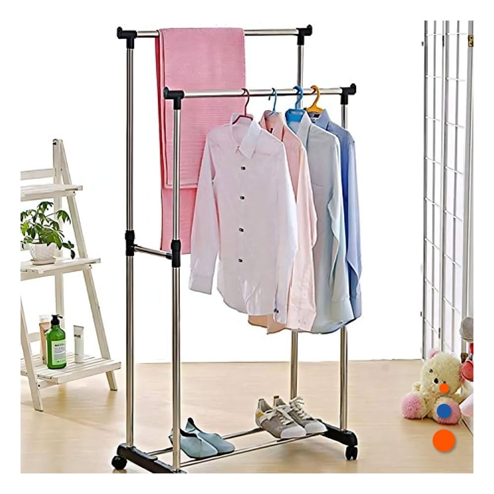 Organizador Colgador Doble de Ropa Barra Pequena Plateado Uso Diario Y+Regalo Sticker