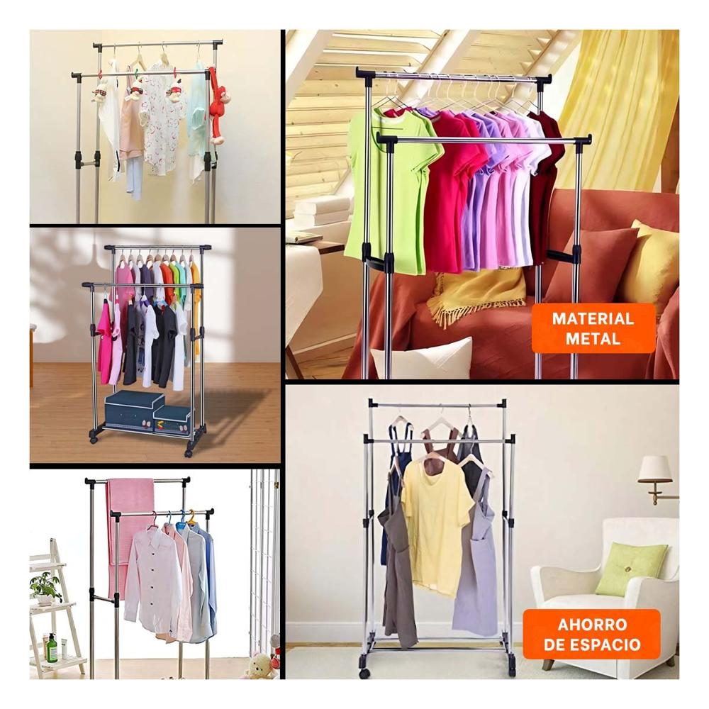 Organizador Colgador Doble de Ropa Barra Pequena Color Plateado Resistente