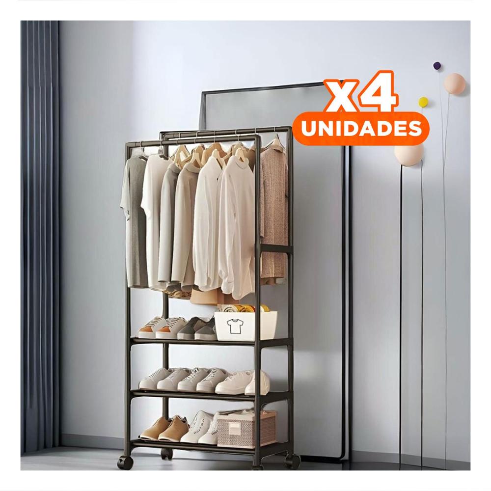 Pack4 Colgador Doble Practico para Ropa con Niveles Amplios Negro Pro Y+Papel Regalo