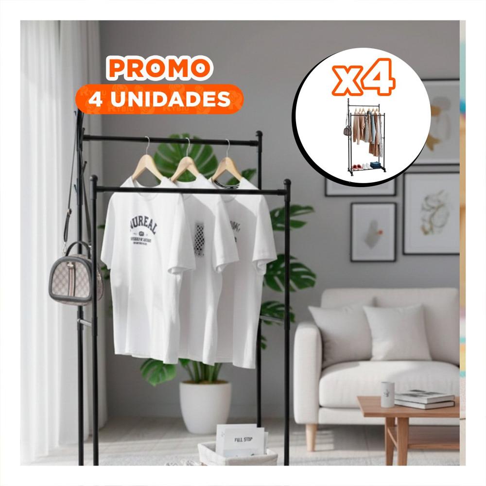 Pack4 Organizador Negro Doble De Ropa para Sala y Dormitorio