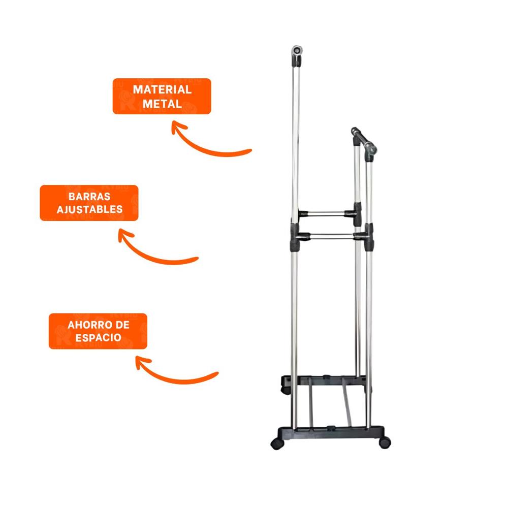 Organizador Colgador Doble de Ropa Barra Pequena Plateado Facil Montaje Y+Ligas Regalo