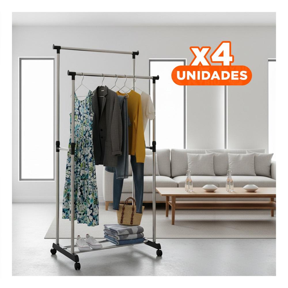 Pack4 Base Colgador Doble de Ropa Barra Pequena Plateado Ahorro Espacio Y+Papel Regalo