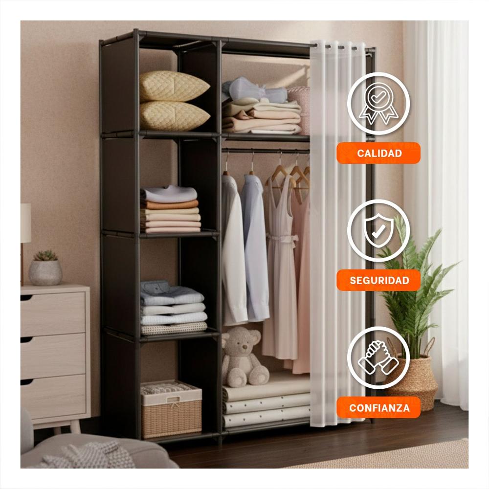 Guardarropa Compacto de Ropa con Cortina Negro Abierto para Casa y Sala Y+Papel Regalo