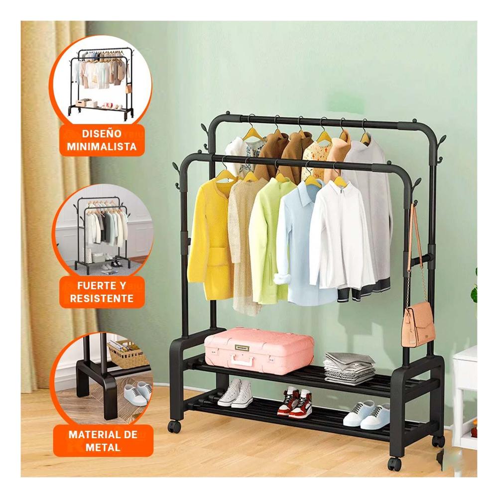 Perchero Estante Colgador Doble con 1 Nivel Inferior Negro Uso Versatil Y+Post It