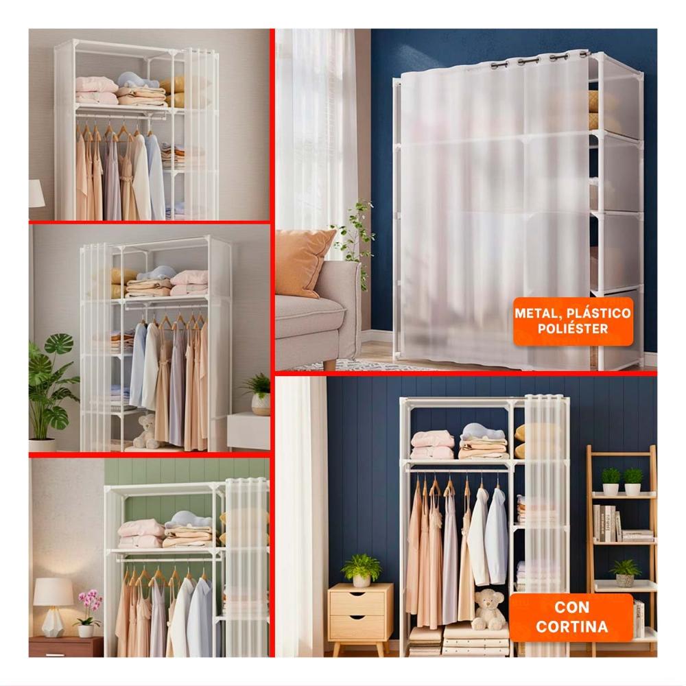 Ropero Organizador de Ropa con Cortina Blanco Mantiene Todo Limpio