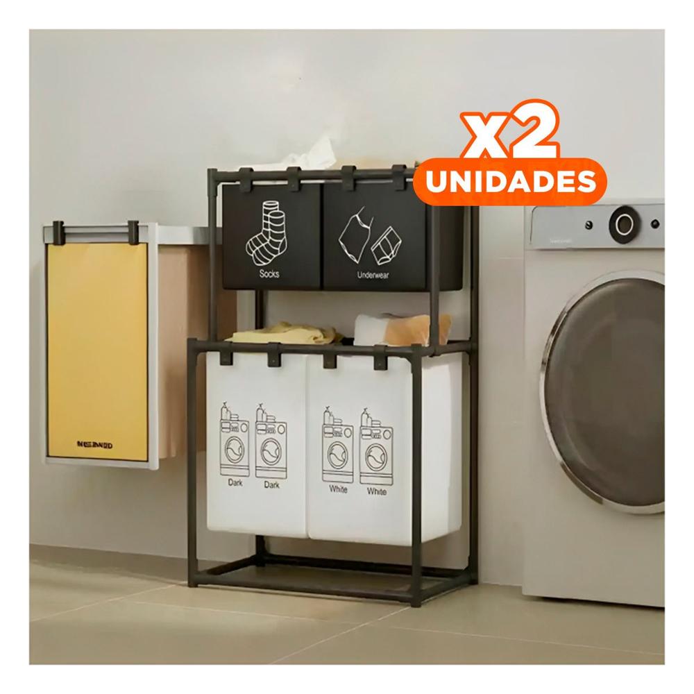 Pack2 Cesto ropa sucia doble nivel con 3 cestos negro y blanco Y+Papel Regalo