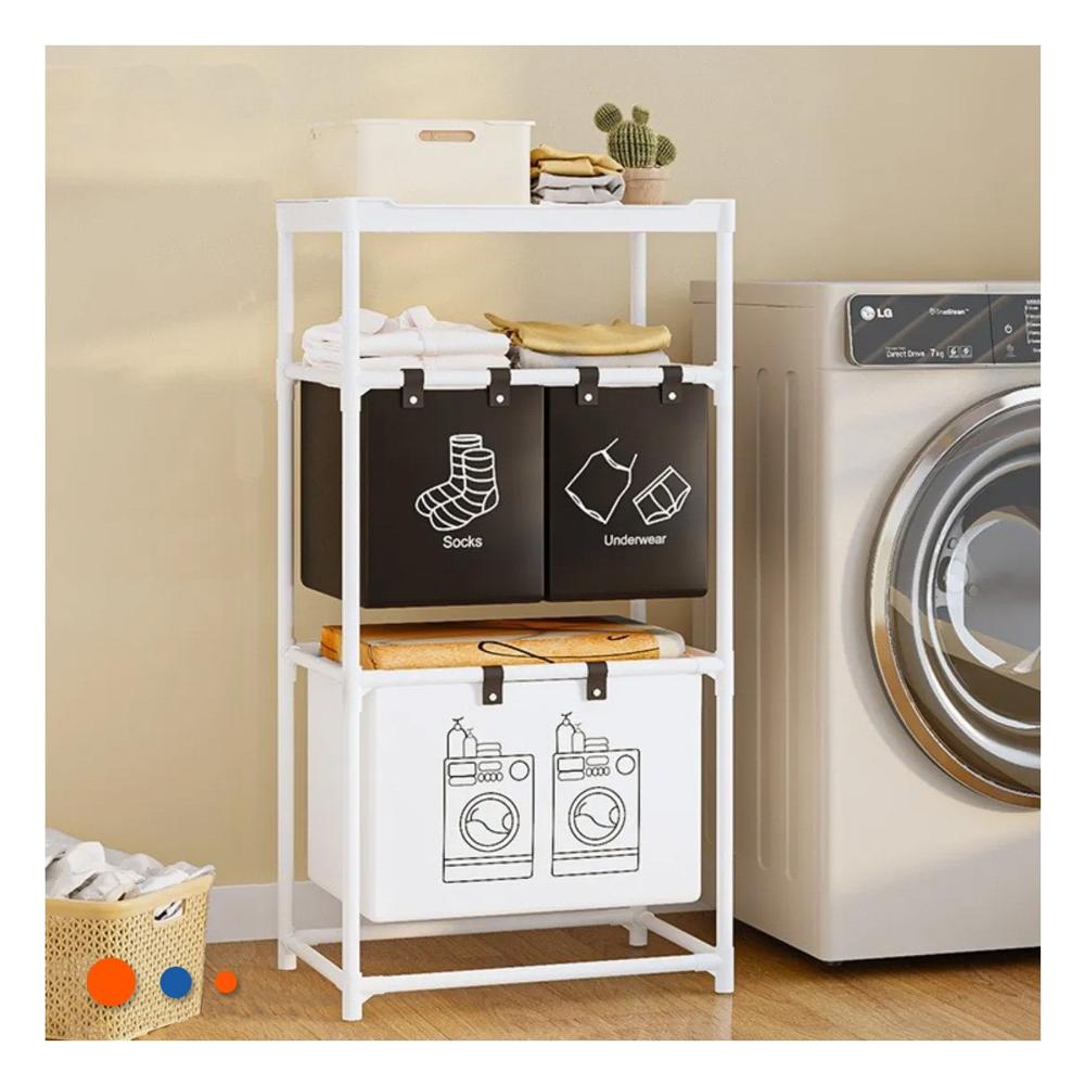 Carro Ropa Sucia 3 Niveles Estructura Practica con 3 Cestos Negro Blanco Y+Regalo Sticker