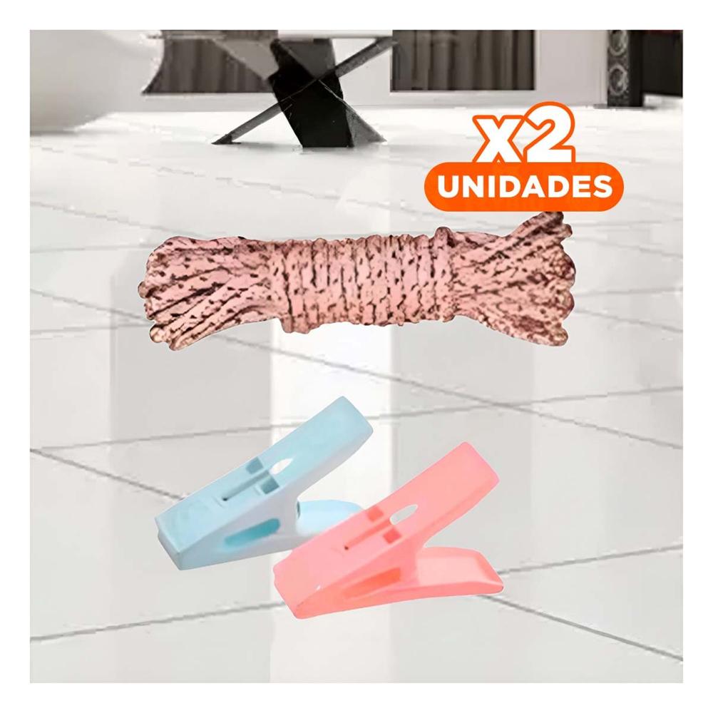 Pack2 Pinzas Cuadradas para Ropa Multicolor con Cuerda para Tendido Diario Y+Regalo Sticker