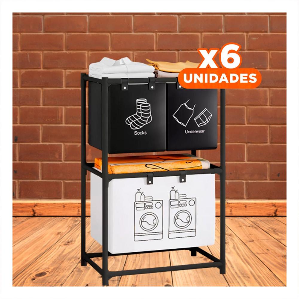 Pack6 Cesto ropa sucia 2 niveles y 3 cestos para uso diario negro y blanco Y+Papel Regalo
