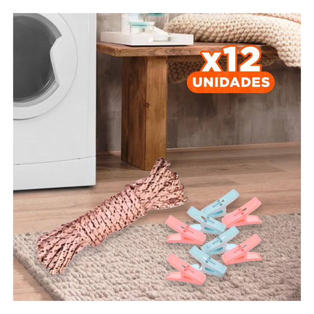 Pack12 Pinzas Cuadradas Multicolor para Ropa con Cuerda para Uso Diario Continuo Y+Papel Regalo