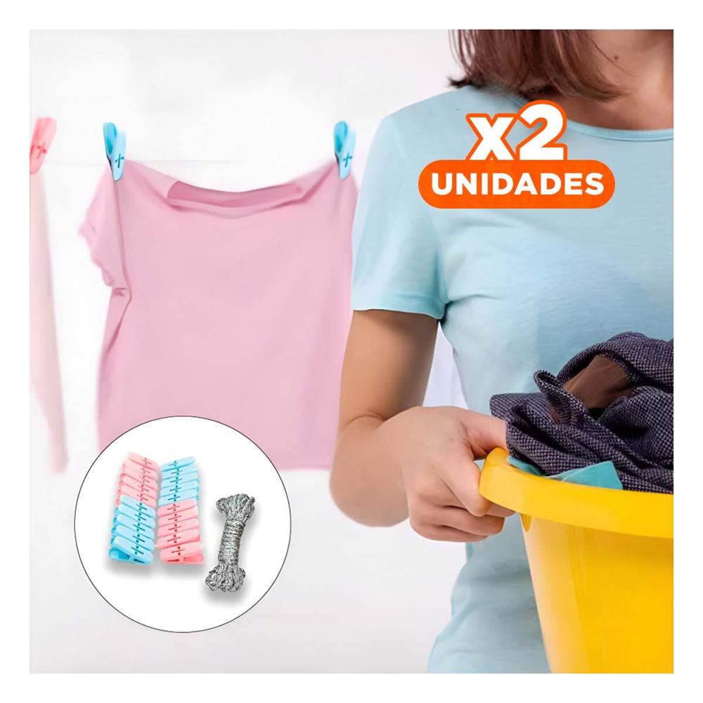 Pack2 Pinzas Curvas de Plastico Multicolor para Ropa con Cuerda Domestica Y+Regalo Sticker