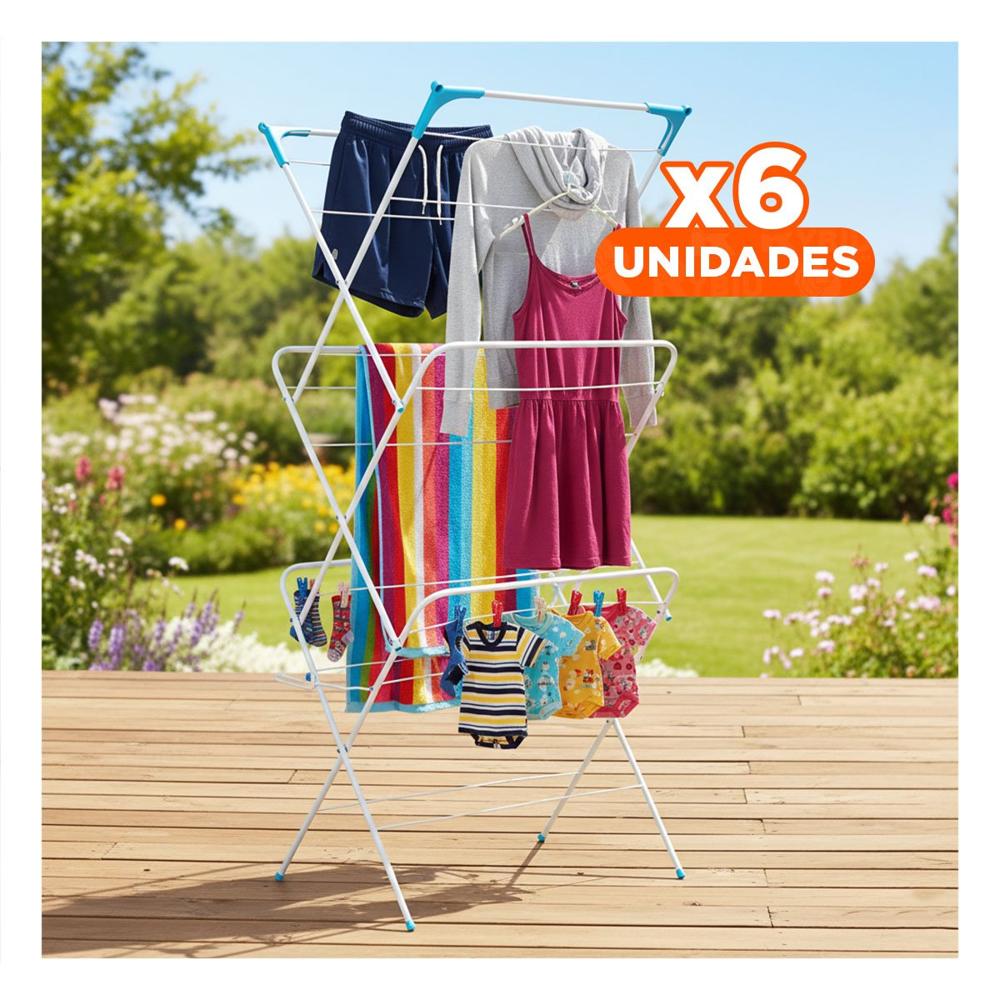 Pack6 Modulo de Ropa Plegable 3 Niveles Blanco Version V Facil Uso Diario Y+Regalo Sticker