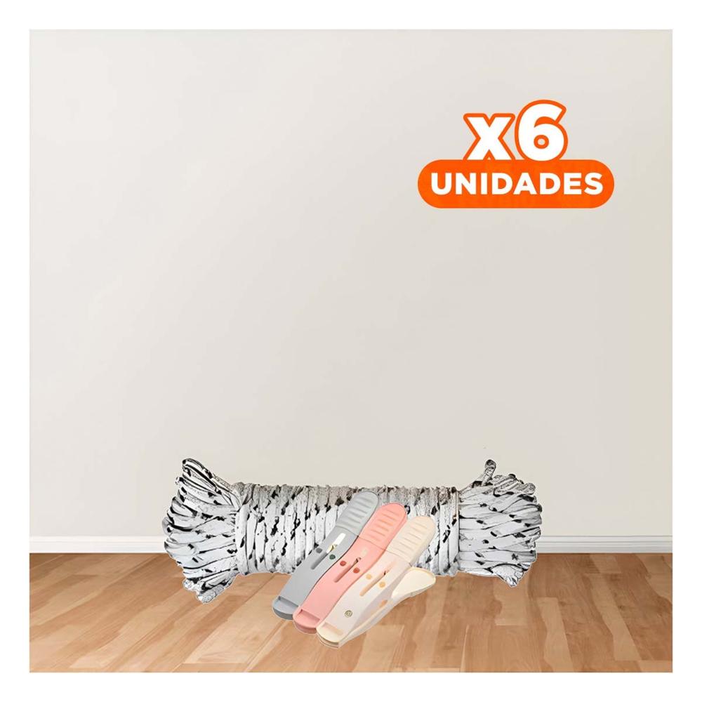 Pack6 Pinzas Multicolor para Ropa de Tres Colores con Cuerda para Tendido Diario Y+Papel Regalo