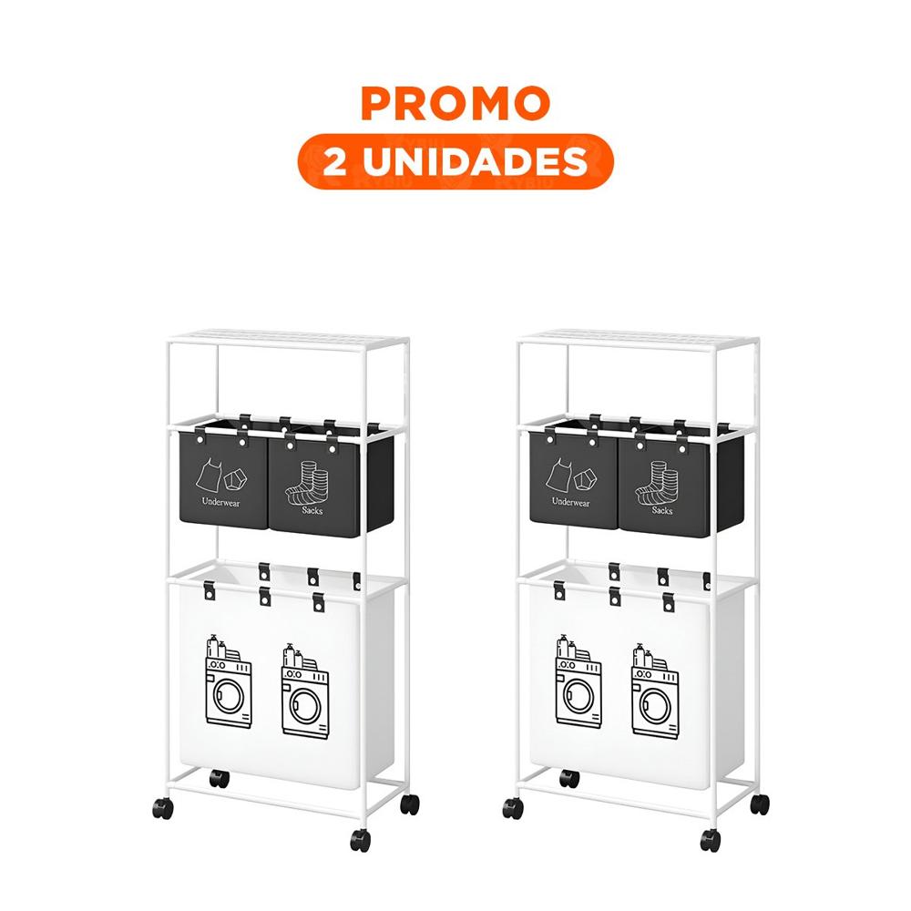 Pack2 Modulo Ropa Sucia 3 Niveles con 3 Cestos para Hogar Negro y Blanco