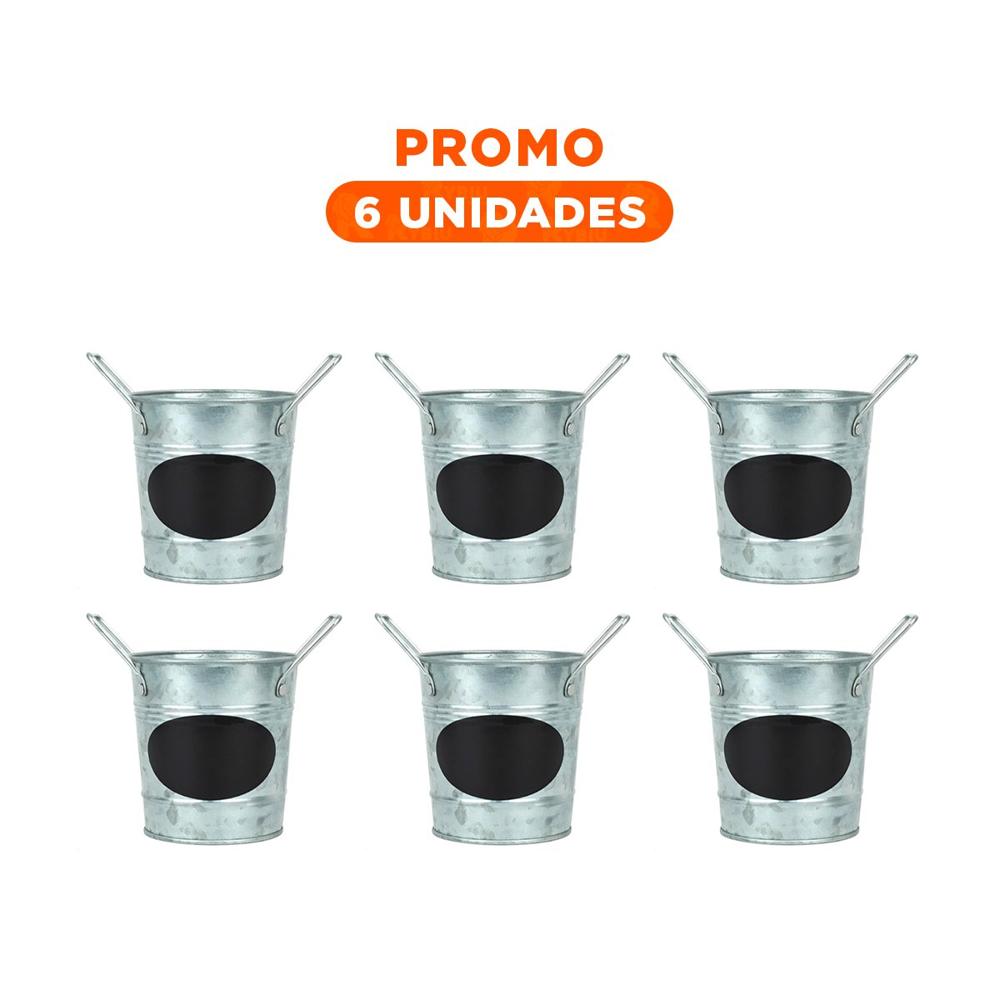 Pack6 Balde Cubo de Metal con Doble Agarradera y Cuadro para Nota de Metalico Pro