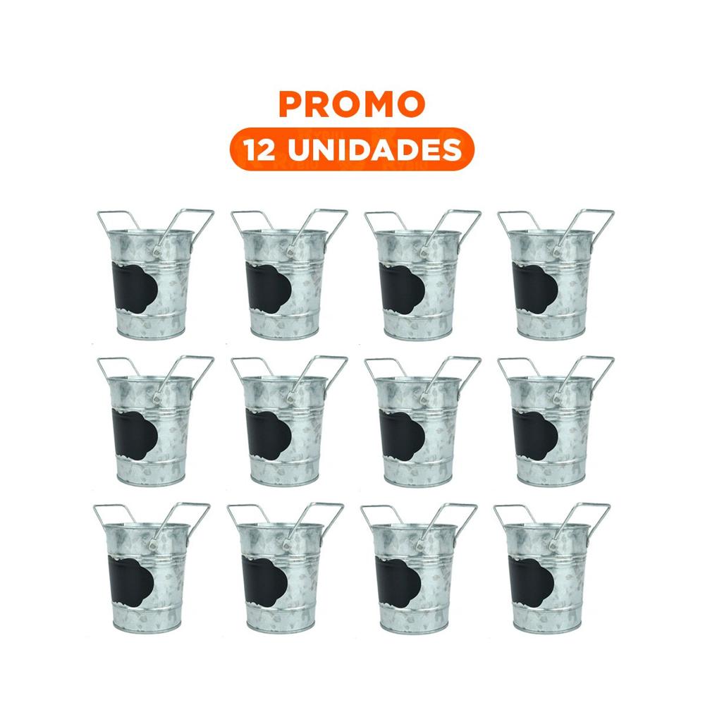 Pack12 Balde de Zinc Plateado con Agarraderas para Plantas y Cuadro de Nube Y+Regalo Sticker