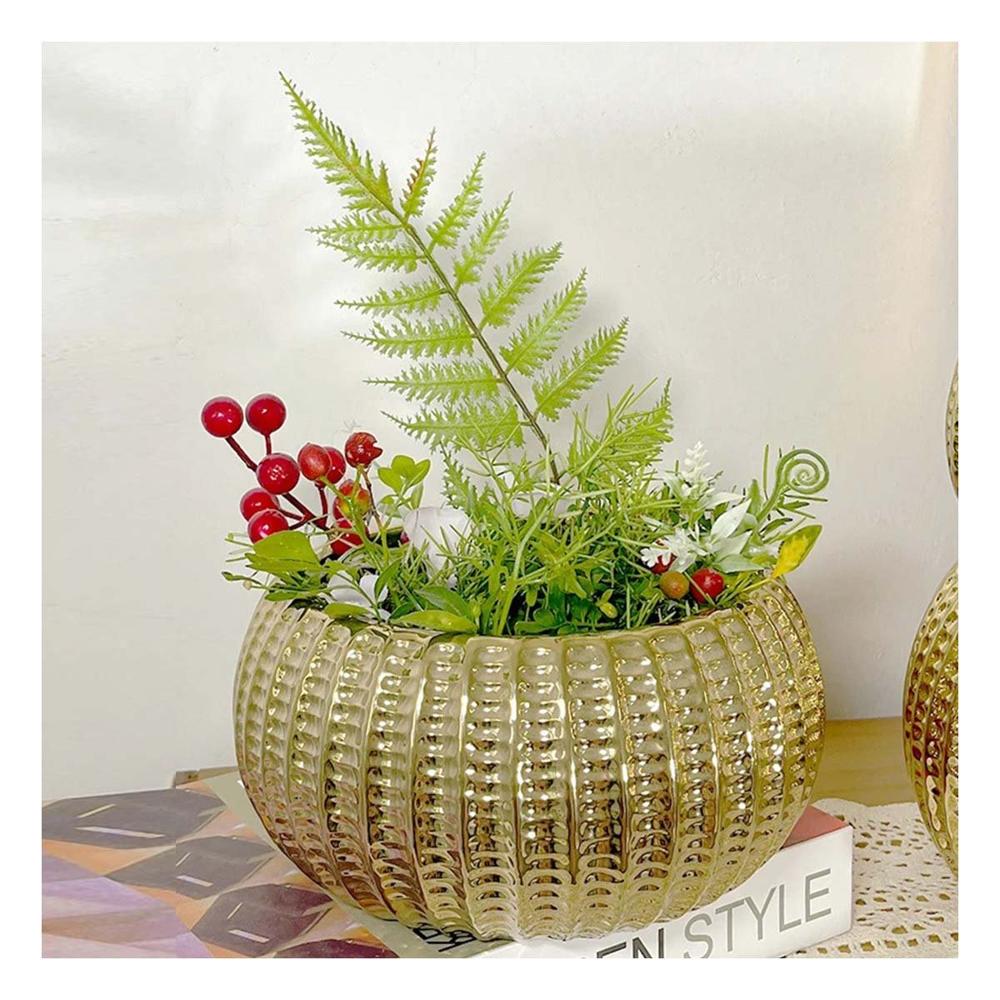 Tazon Redondo Ceramica Galvanizada 15x20x10.5cm Dorado Y+Regalo Sticker