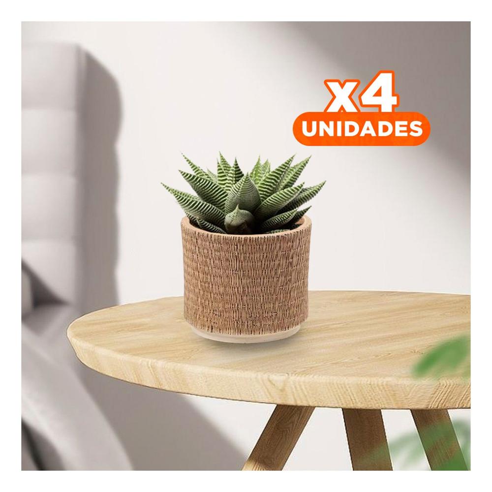 Pack4 Contenedor Hogar Cemento 13x13cm Mostaza Tejido Rafia Decorativo