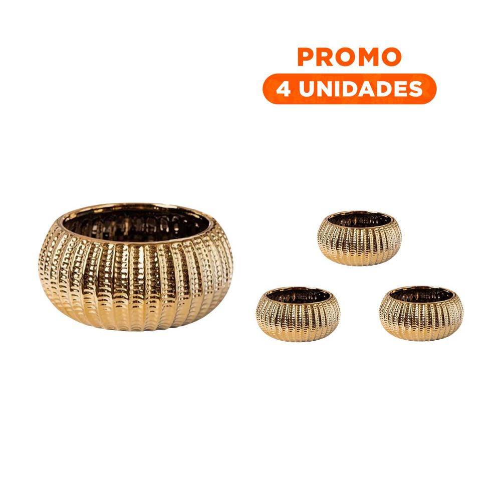 Pack4 Vasija Minimalista Ceramica Galvanizada 15x20x10.5cm Dorado Y+Regalo Sticker
