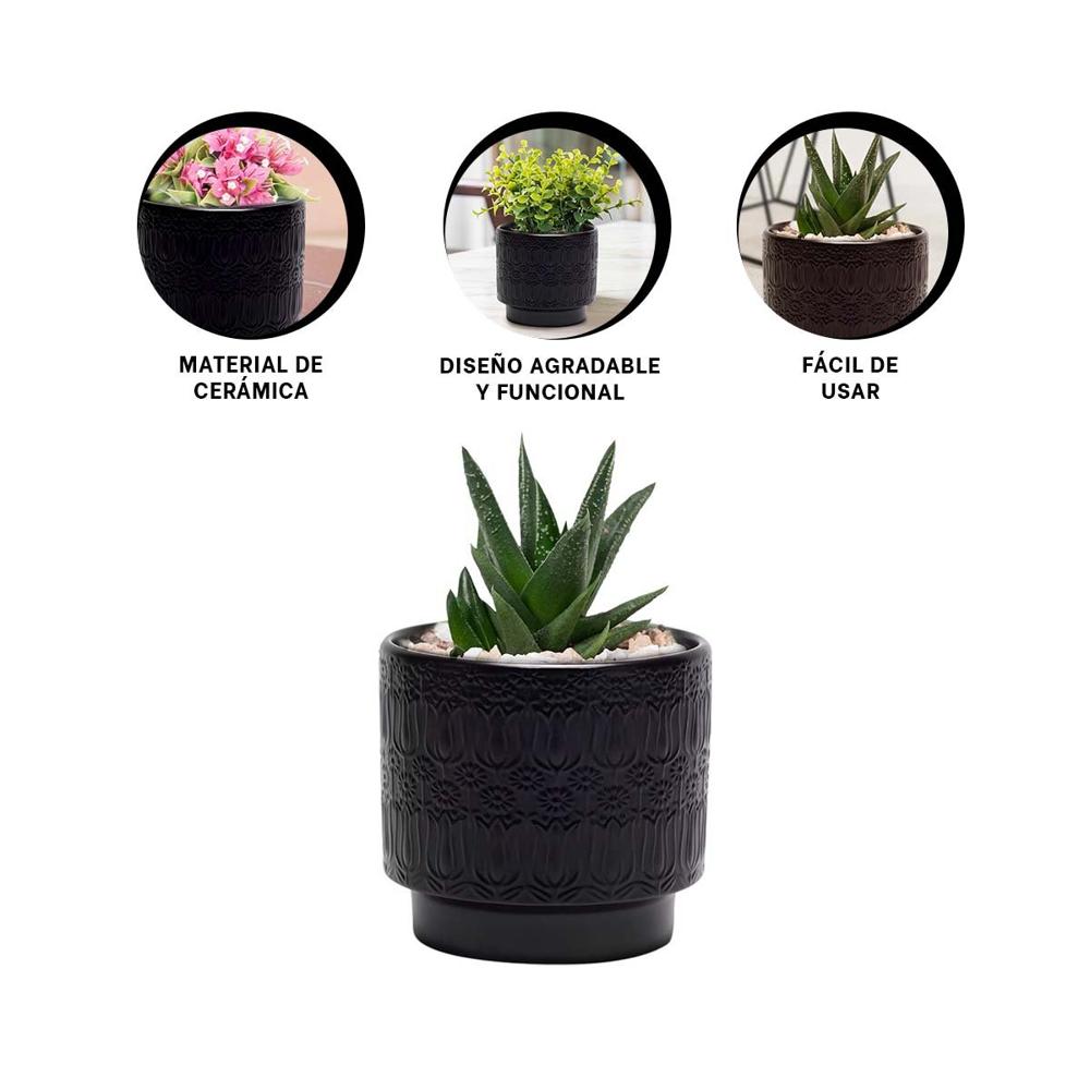 Vasija Minimalista De Ceramica 13x13cm Negro Para Tulipanes Flores Casa Y+Ligas Regalo