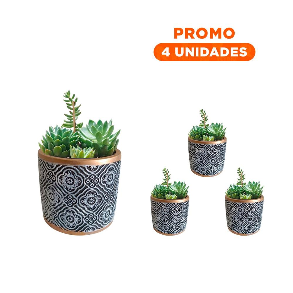 Pack4 Soporte Moderno Cemento 11x10.5cm Negro Blanco y Dorado Mandala Y+Regalo Sticker