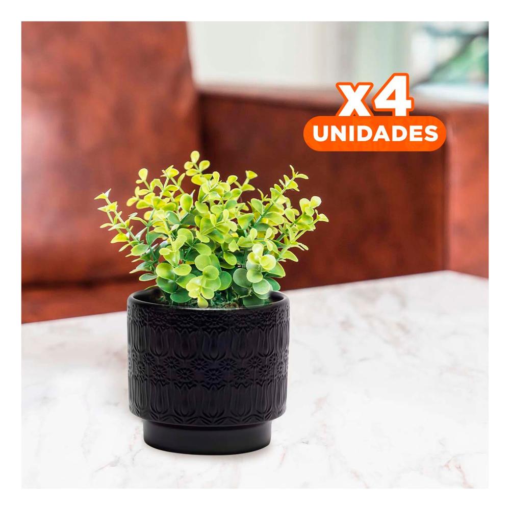 Pack4 Jardinera Decorativa De Ceramica 13x13cm Negro Para Tulipanes Flores Casa Y+Papel Regalo
