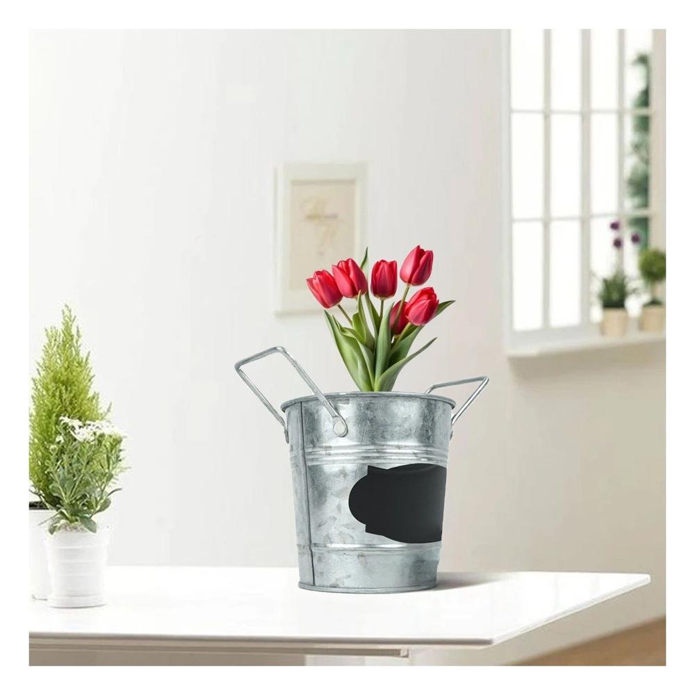 Jarron Cubo de Metal con Doble Agarradera y Cuadro para Nota de Terraza Y+Papel Regalo