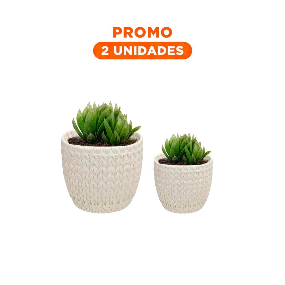 Pack2 Vaso Elegante Curvo Cemento 12x12cm Blanco Tejido V Hogar LED