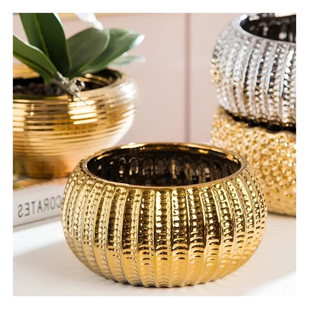 Bol Redondo Ceramica Galvanizada 15x20x10.5cm Dorado Y+Papel Regalo