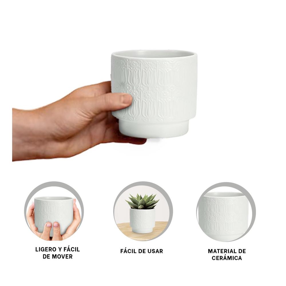 Maceta Moderna Blanca 13x13cm De Ceramica Para Tulipanes Y Decoracion Y+Ligas Regalo