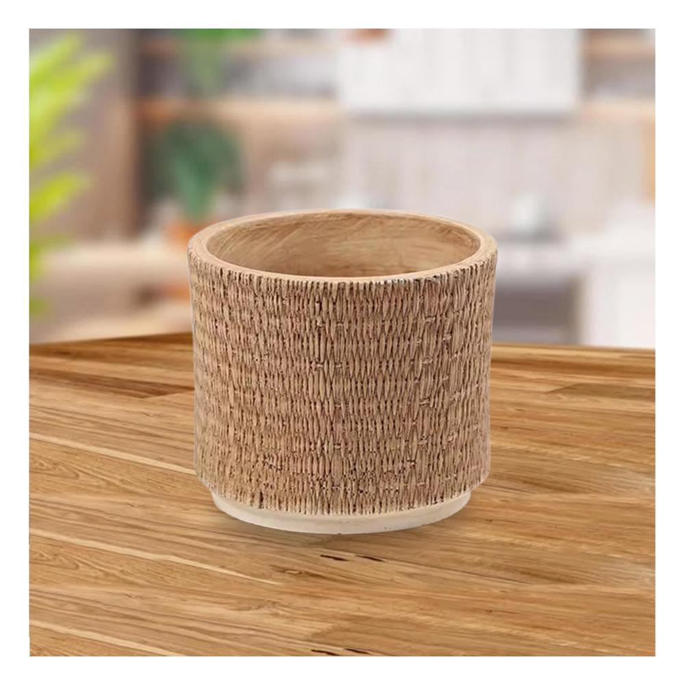 Vaso Moderno Cemento 13x13cm Mostaza Tejido Rafia Decoracion Hogar Y+Post It