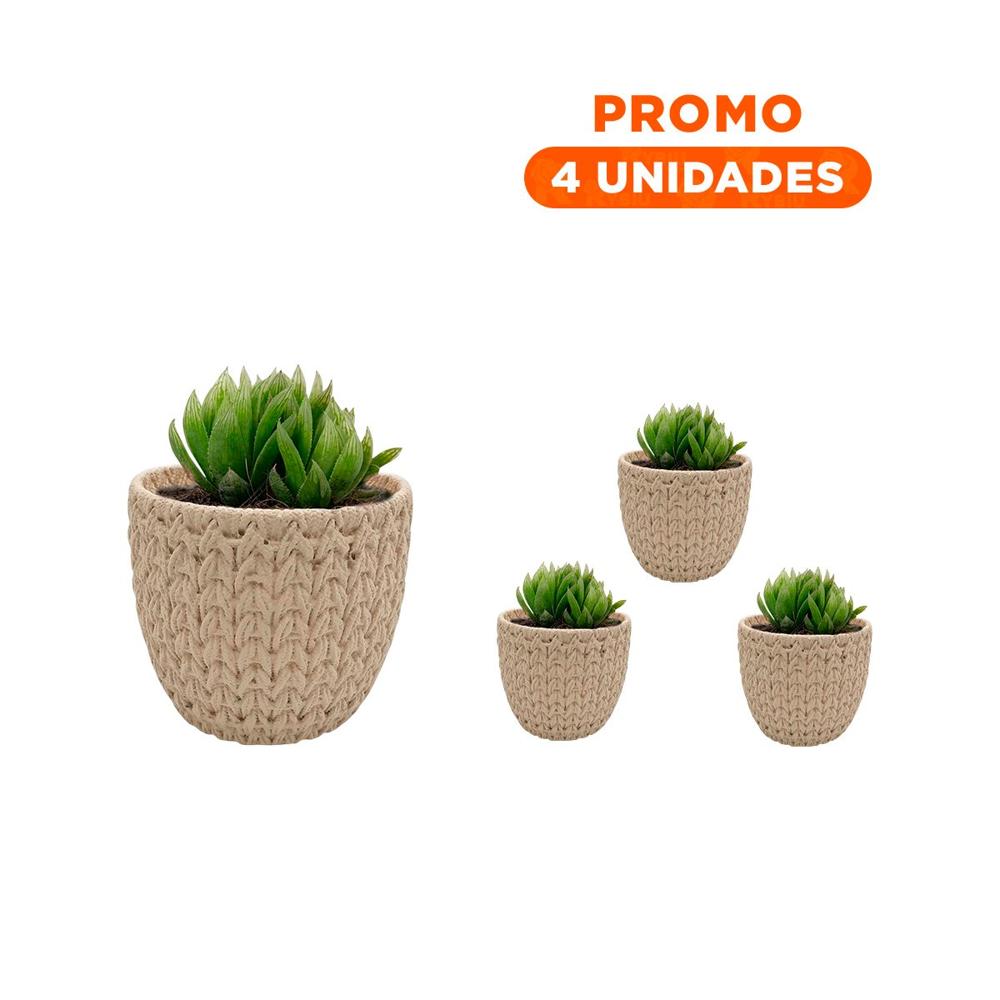 Pack4 Contenedor Minimalista Curvo Cemento 12x12cm Crema Tejido V Y+Regalo Sticker